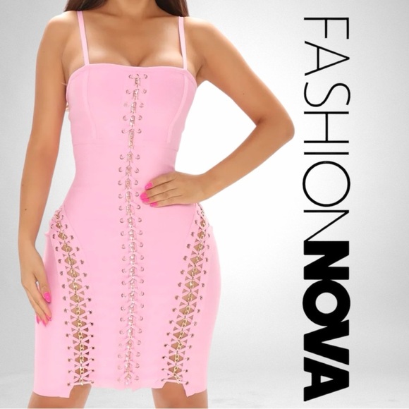 FASHION NOVA Ready For Tonight Bandage Mini Dress - Pink - Picture 1 of 8